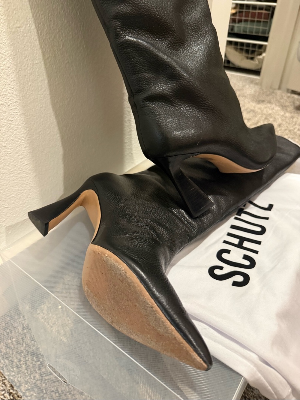 SCHUTZ Black Pointed Toe Leather Boots - Picture 3 of 4